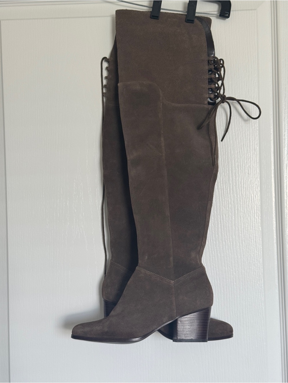 Women’s Over-the-Knee Suede Lace-Up Boots — Taupe